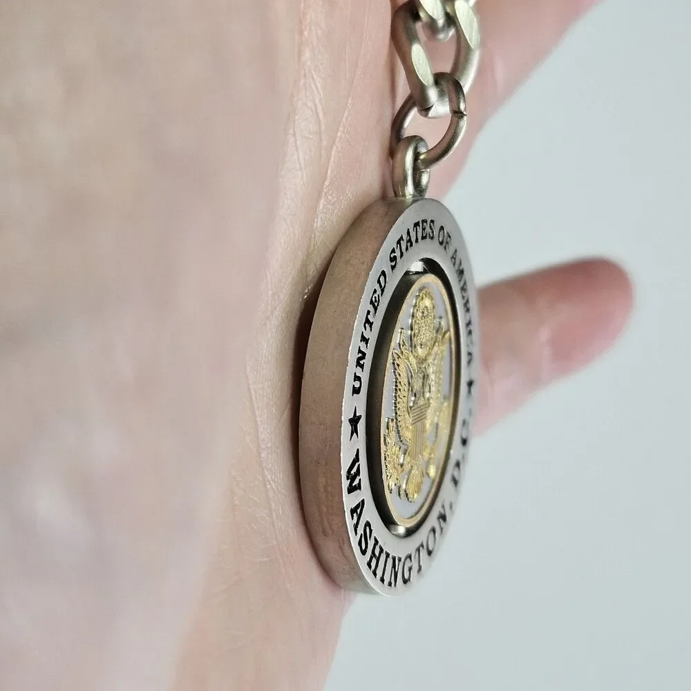Vintage United States Washington DC Silver Tone Metal Spinner Keychain